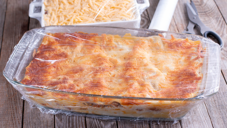 frozen lasagna in baking dish