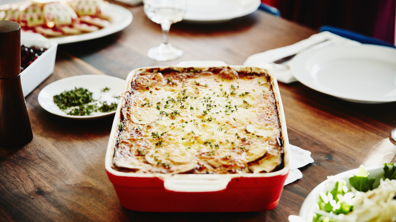 Casserole dish on dinner table