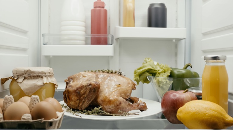 Turkey sitting in refrigerator