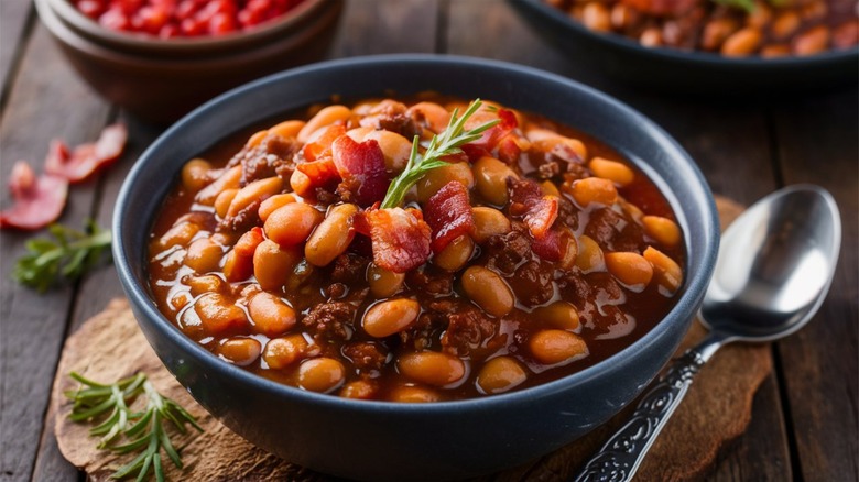 Baked beans with bacon and rosemary