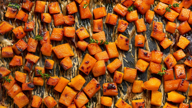 cubed roasted butternut squash with thyme