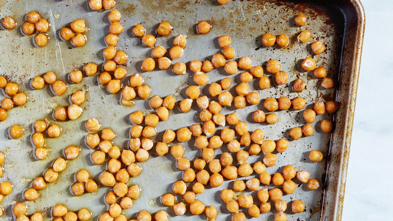 chickpeas on a baking sheet