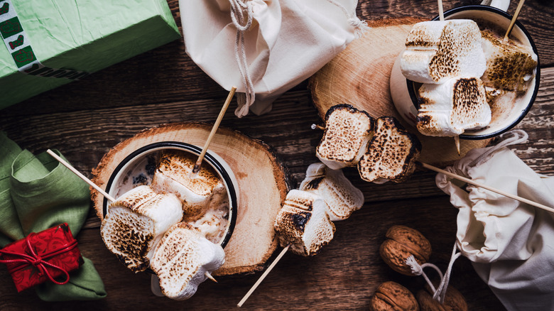 hot chocolate cups with roasted marshmallows