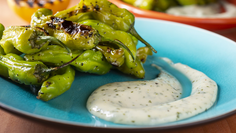 roasted shishito peppers with dip