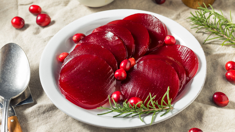 rosemary with canned cranberry sauce slices