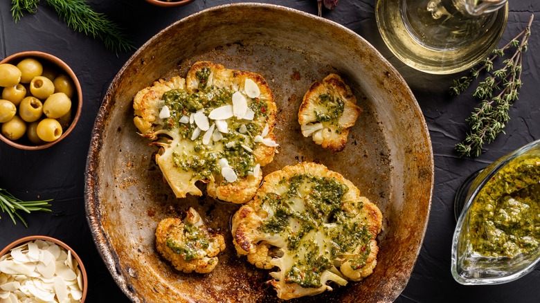 Cauliflower steaks with chimichurri sauce