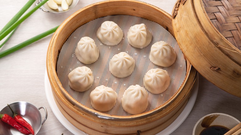 Soup Dumplings in Bamboo Basket