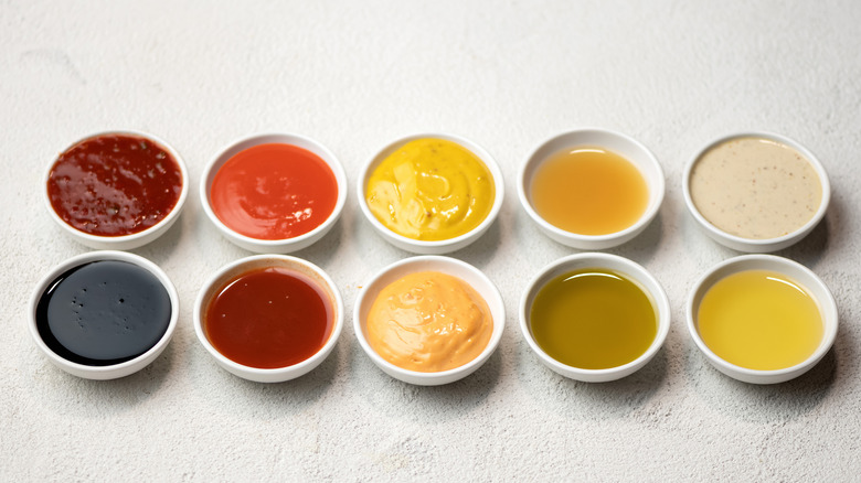 assorted sauces in small bowls