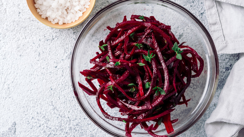 Beet noodles in bowl