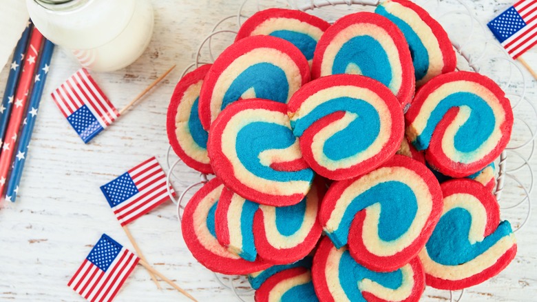 red, white and blue pinwheel cookies