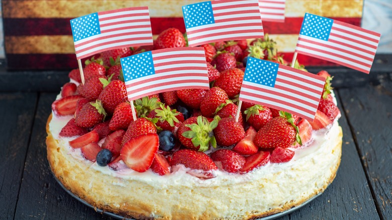 strawberry cheesecake with American flags