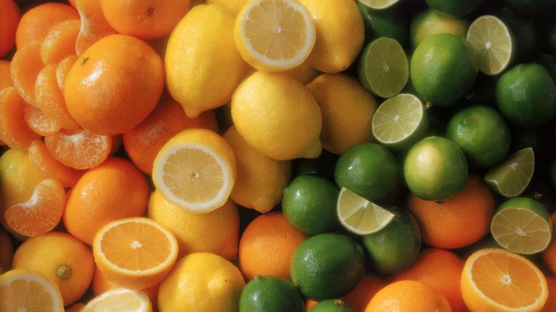 Assorted citrus fruits displayed