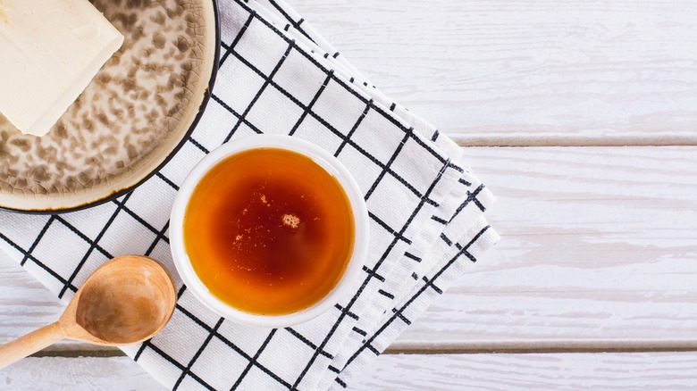 Brown butter in white bowl