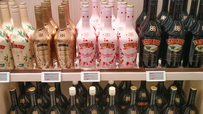 Cream liqueurs on a store shelf