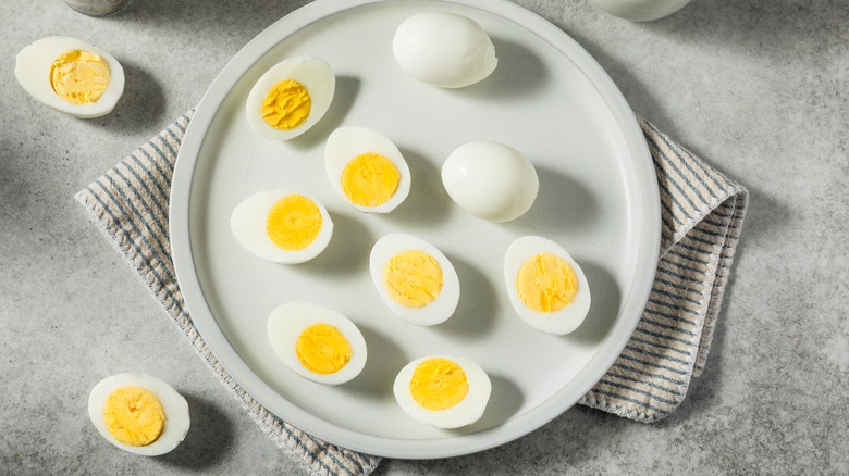 plate of hard boiled eggs and halves