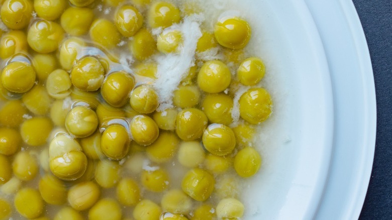 Close-up of spoiled peas in a bowl