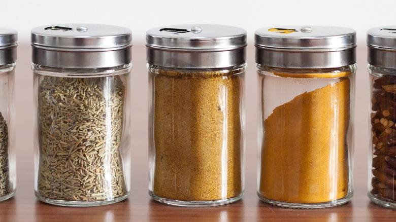 Spices in glass containers