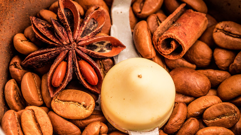 Spices and coffee in grinder