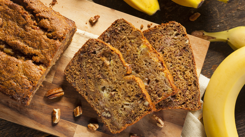 Banana bread cut into slices