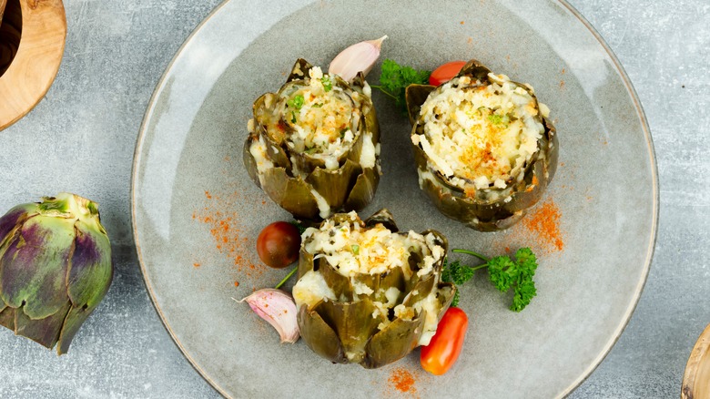 stuffed artichokes on a plate