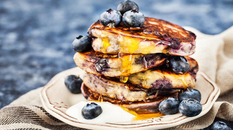 Stack of fluffy blueberry pancakes