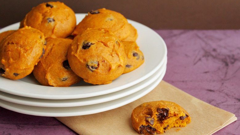 plate of pumpkin chocolate chip cookies