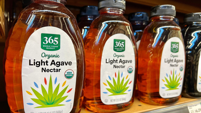 agave nectar bottles on store shelf