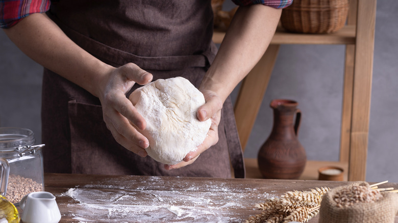 Person holding bread dough