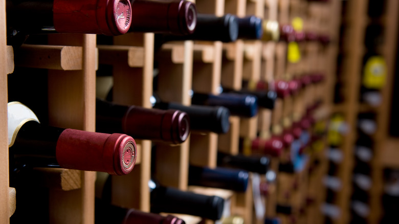 wine bottles on rack