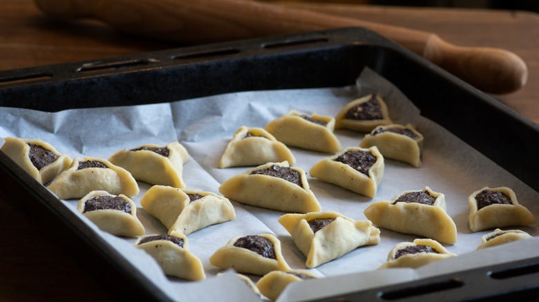 Hamantaschen on baking sheet