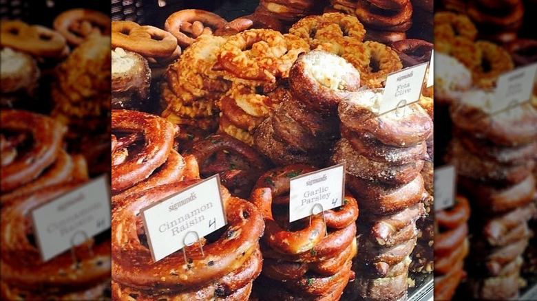 Rows of soft pretzels