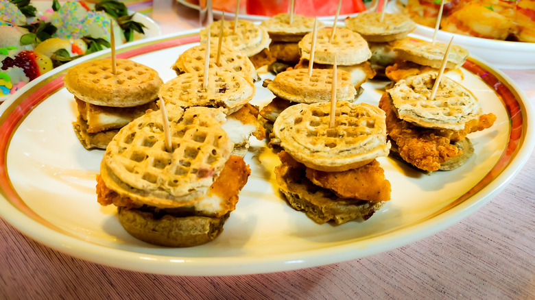 bite sized chicken and waffles appetizer