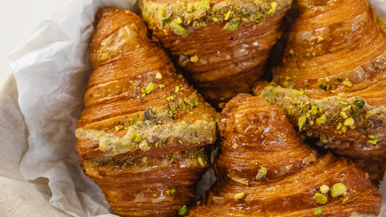 pile of pistachio croissants