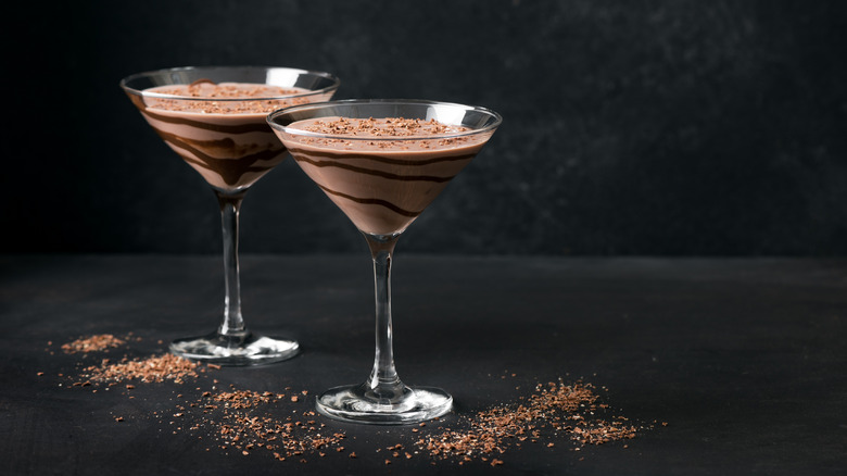 chocolate martinis in chocolate lined glasses