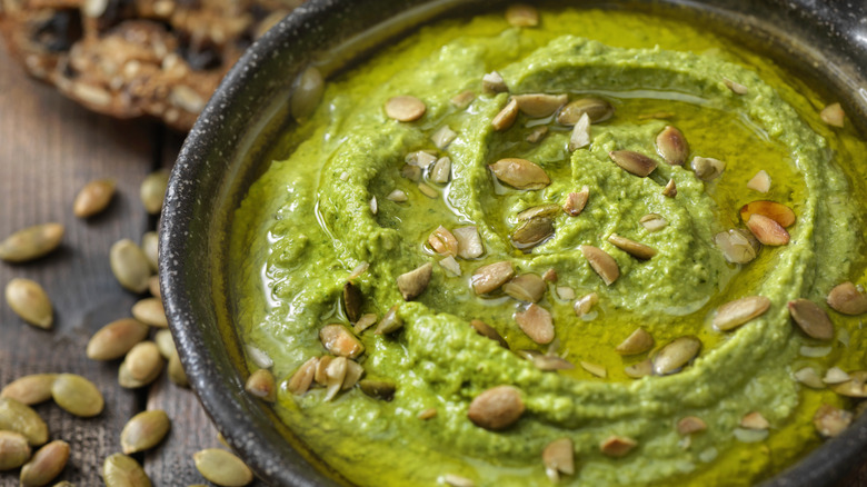 avocado hummus with seeds