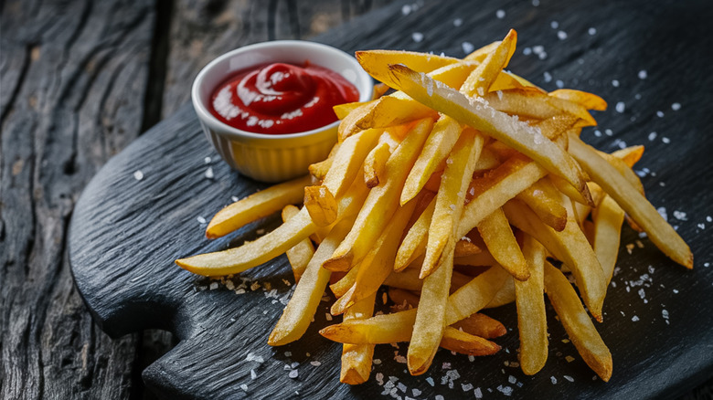 Salty french fries with ketchup