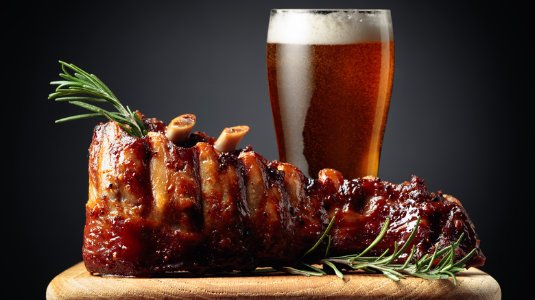 beer and smoked barbecue ribs