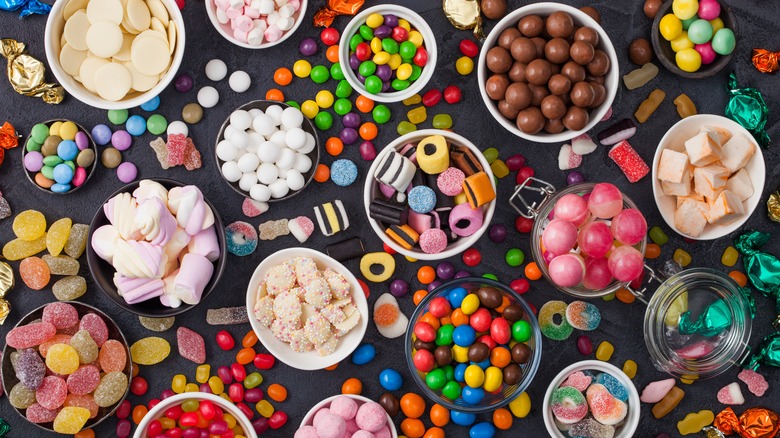 various bowls of candy