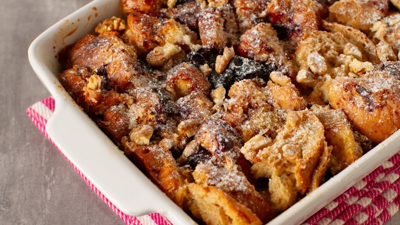 Bread pudding in a tray