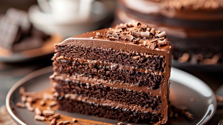 slice of chocolate cake with frosting