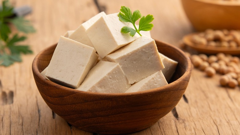 tofu blocks in bowl