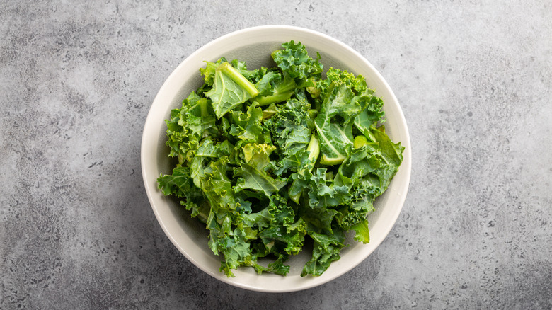 pieces of chopped kale in a bowl