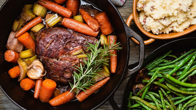 Dutch oven with meat and vegetables