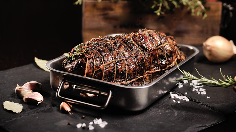 roast beef in roasting pan