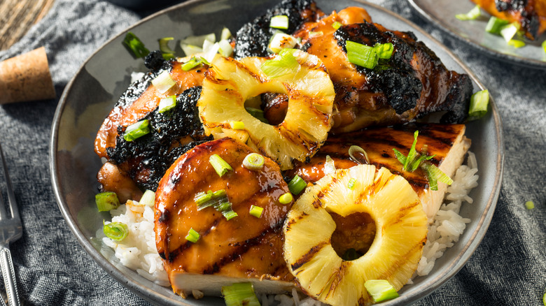 huli huli chicken with grilled pineapple