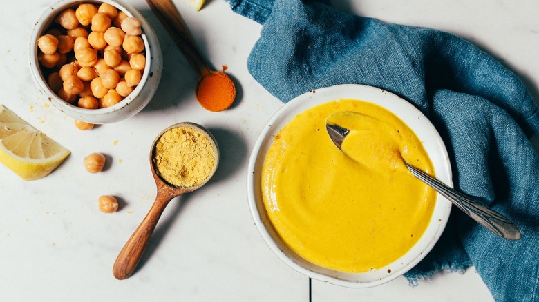 Bright yellow chickpea soup