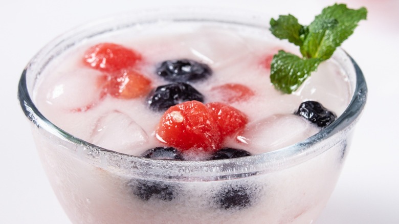 close up of watermelon hwachae in bowl