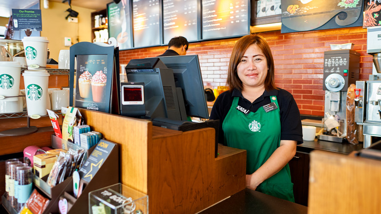 Smiling Starbucks barista