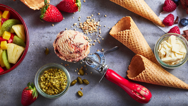 ice cream cones and toppings