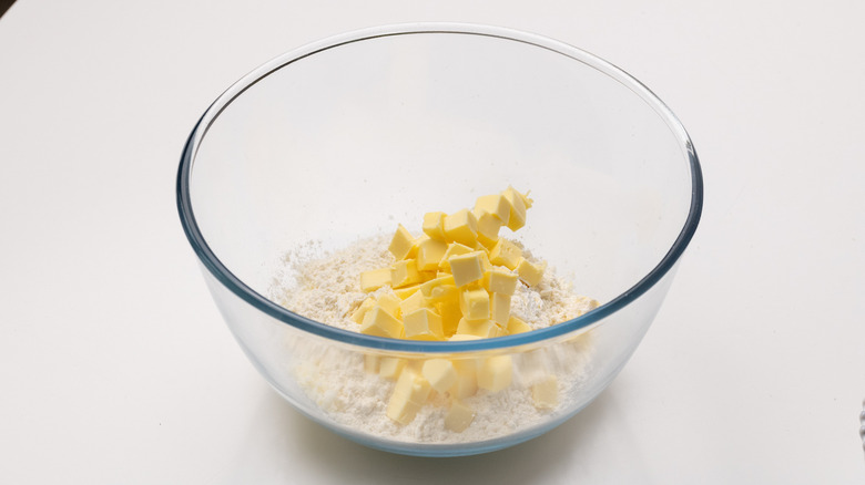 bowl containing shortbread ingredients